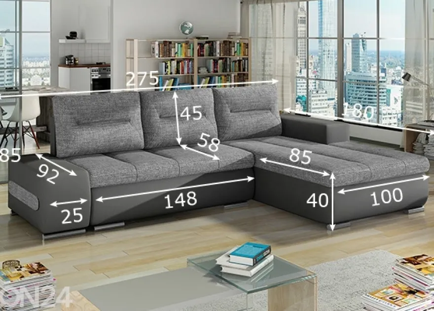 Divaanivuodesohva vuodevaatelaatikolla Detroit