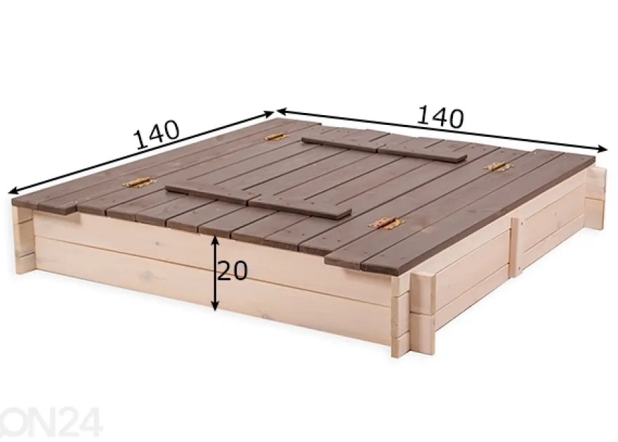 Hiekkalaatikko kannella ja istuimilla 140x140 cm