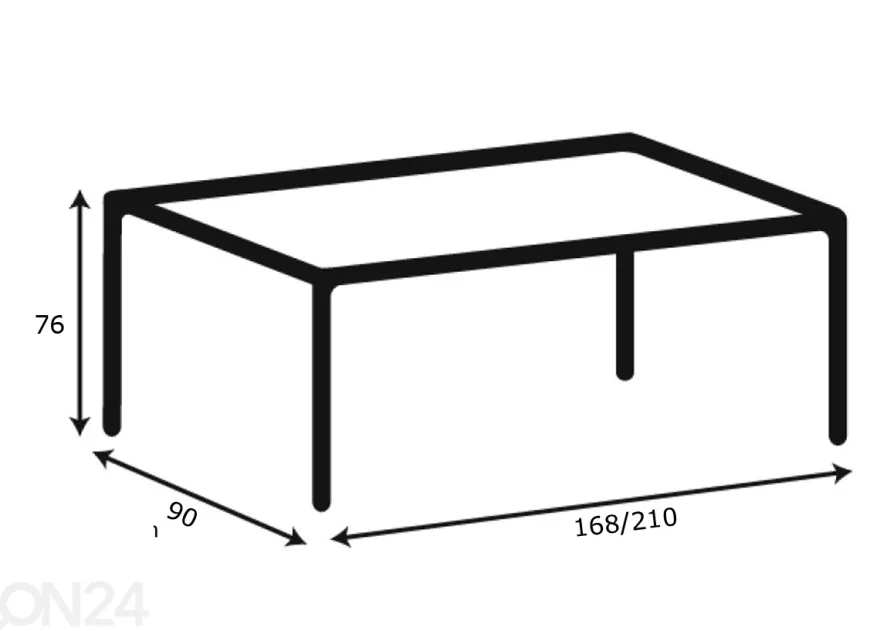 Jatkettava ruokapöytä Beira 90x168/210 cm