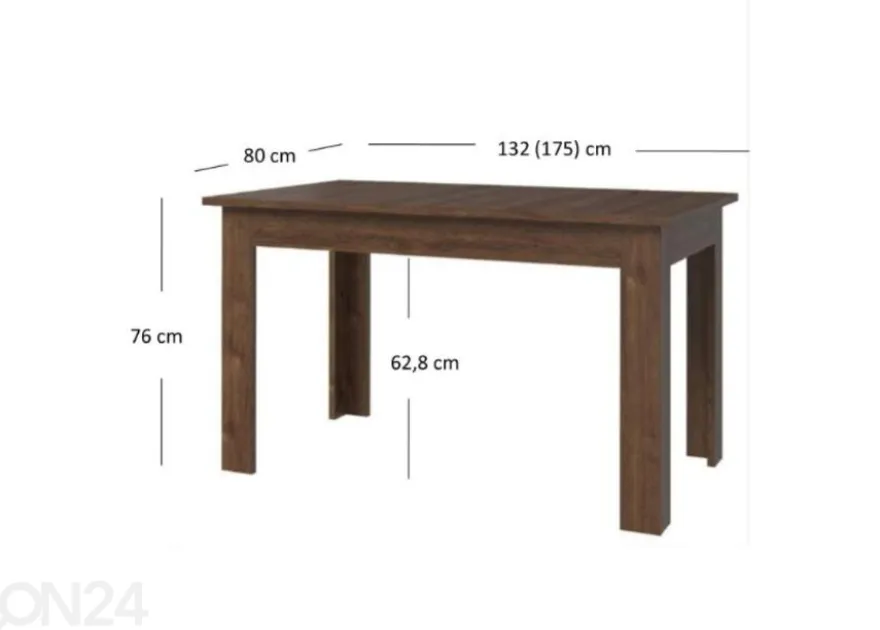 Jatkettava ruokapöytä Brass 80x132/175 cm