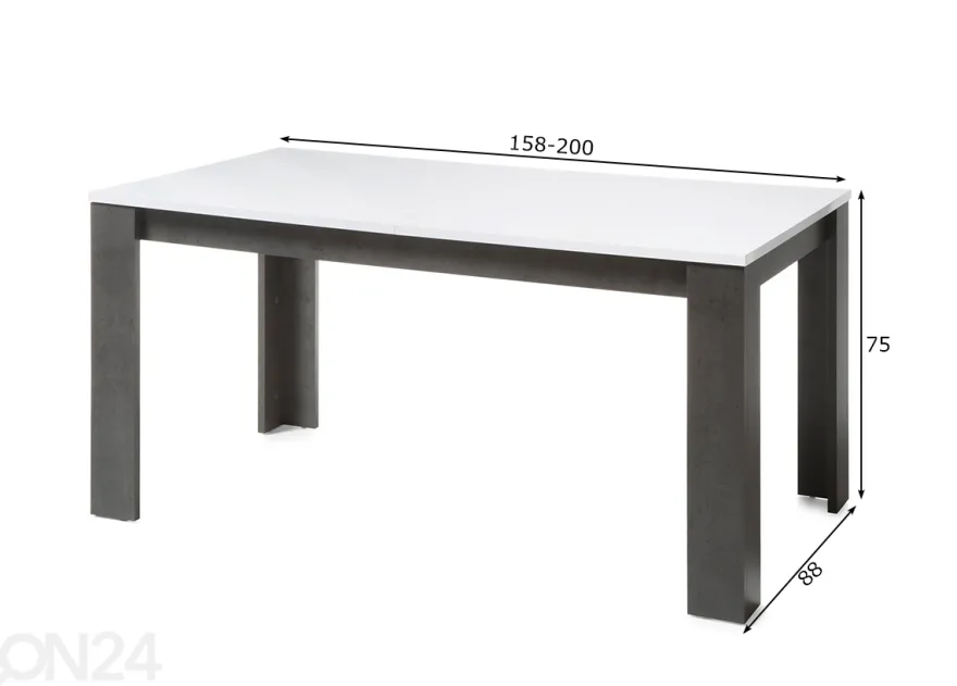 Jatkettava ruokapöytä Etero 88x158 cm