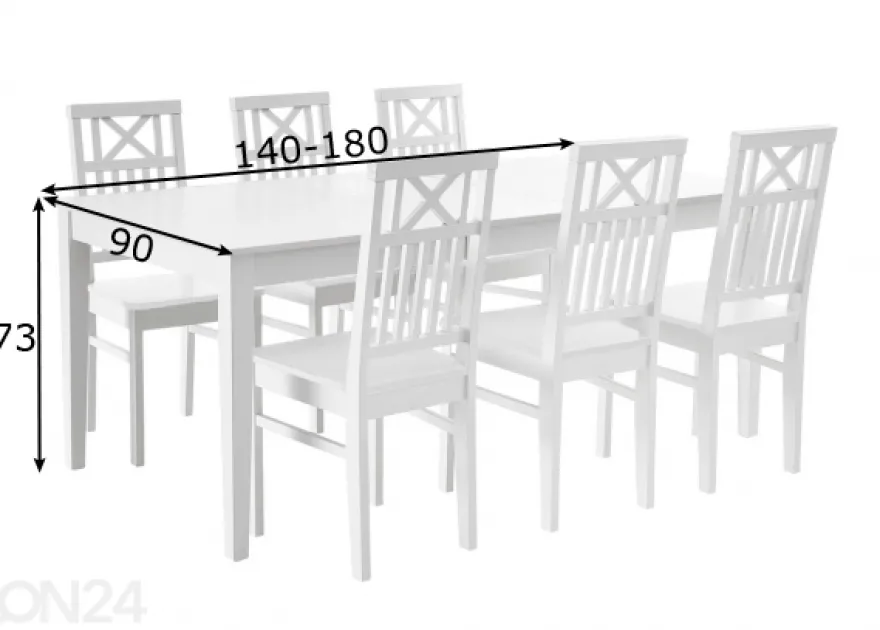 Jatkettava ruokapöytä Florence 140/180x90 cm, koivu