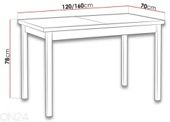 Jatkettava ruokapöytä 120-160x70 cm