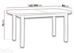 Jatkettava ruokapöytä 160-200x80 cm