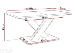 Jatkettava ruokapöytä 80x140-180 cm