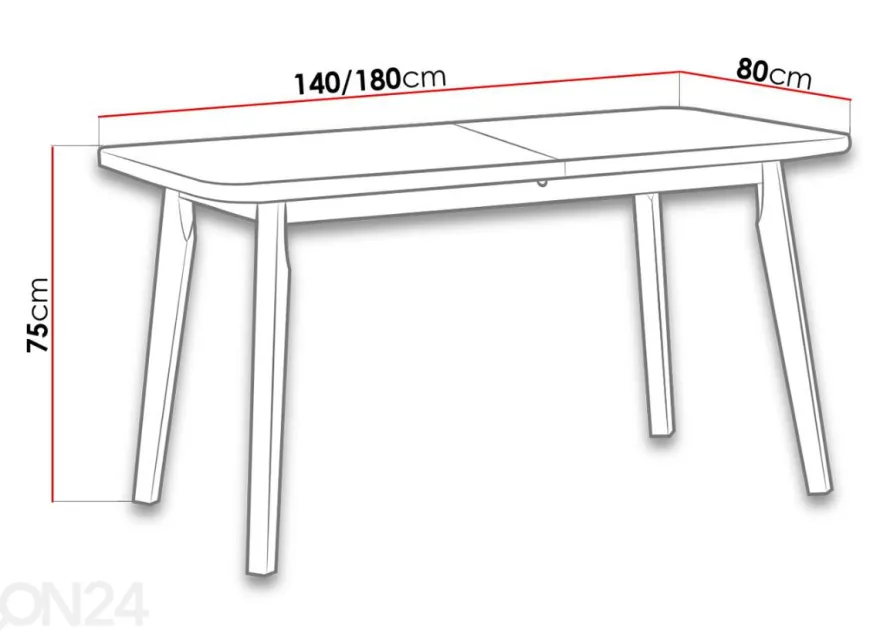 Jatkettava ruokapöytä 140-180x80 cm