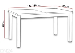 Jatkettava ruokapöytä 140-180x80 cm