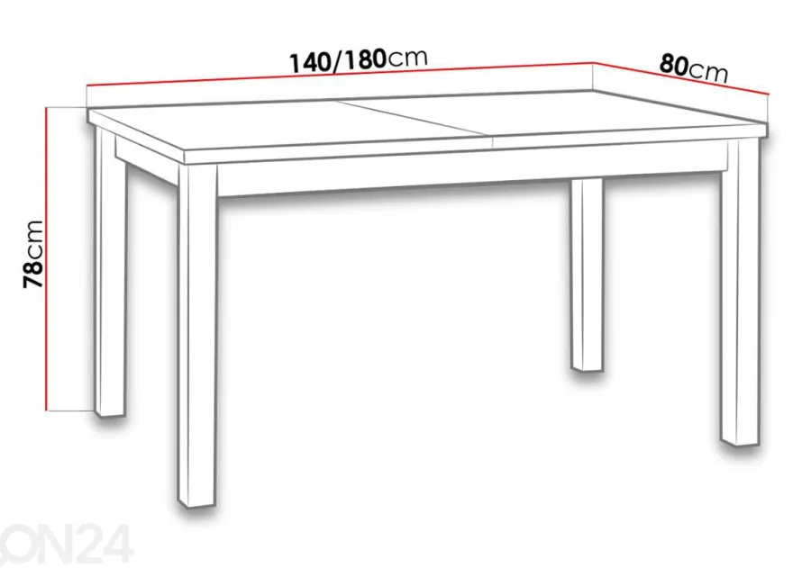 Jatkettava ruokapöytä 140-180x80 cm