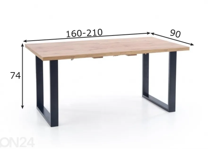 Jatkettava ruokapöytä 160/210x90 cm