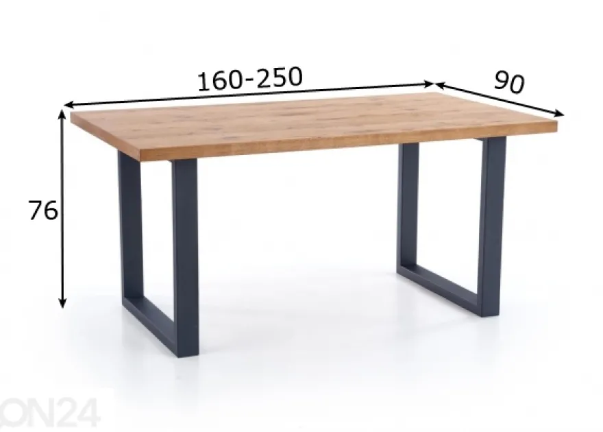 Jatkettava ruokapöytä 160/250x90 cm