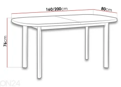 Jatkettava ruokapöytä 160-200x80 cm