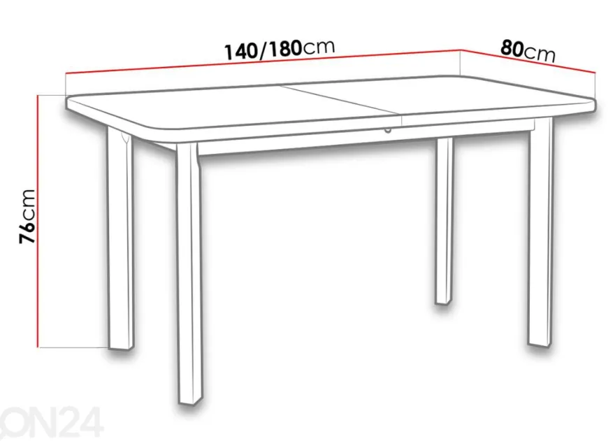 Jatkettava ruokapöytä 140-180x80 cm