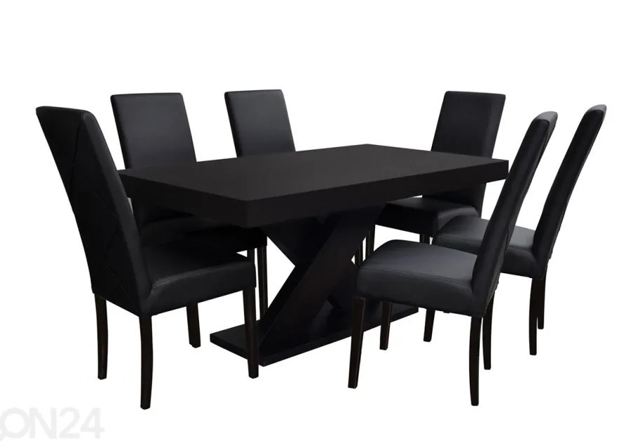 Jatkettava ruokapöytä 90x160-210 cm + 6 tuolia