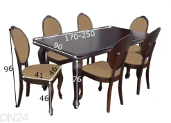 Jatkettava ruokapöytä 90x170-250 cm + 6 tuolia