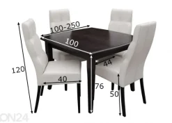 Jatkettava ruokapöytä 100x100-250 cm + 4 tuolia