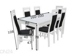 Jatkettava ruokapöytä 80x160-200 cm + 6 tuolia