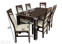 Jatkettava ruokapöytä 80x160-200 cm + 6 tuolia