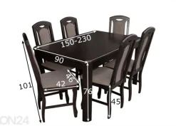 Jatkettava ruokapöytä 90x150-230 cm + 6 tuolia