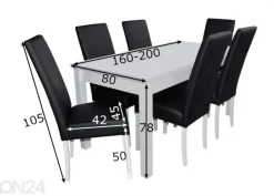 Jatkettava ruokapöytä 80x160-200 cm + 6 tuolia
