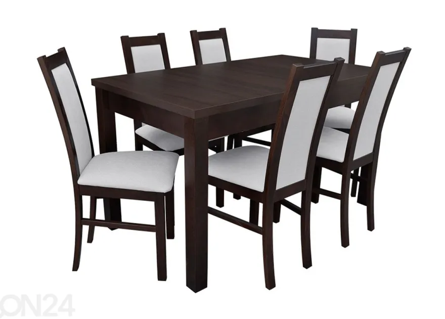 Jatkettava ruokapöytä 80x140-195 cm + 6 tuolia