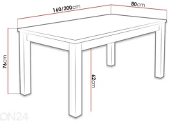 Jatkettava ruokapöytä 80x160-200 cm + 6 tuolia