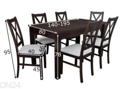 Jatkettava ruokapöytä 80x140-195 cm + 6 tuolia