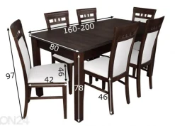 Jatkettava ruokapöytä 80x160-200 cm + 6 tuolia