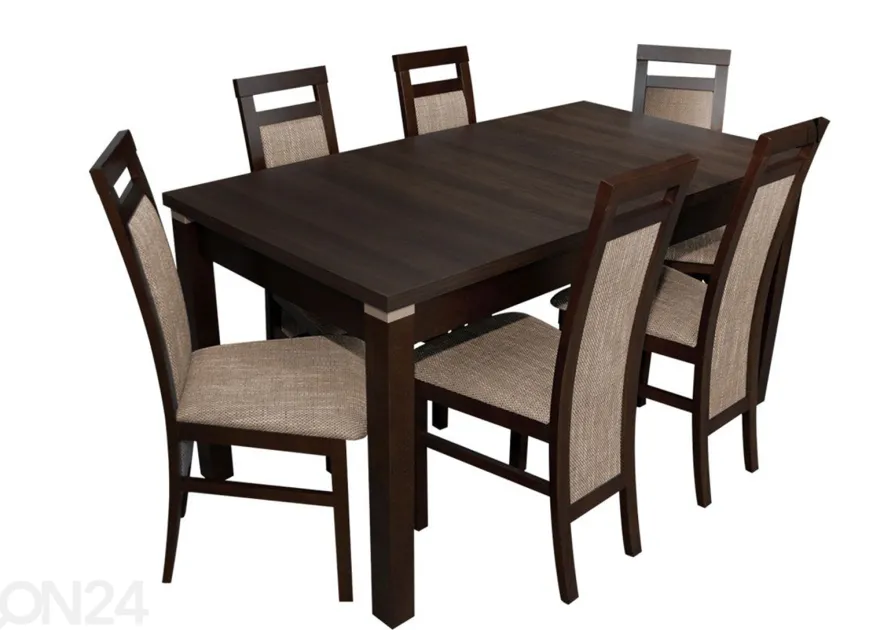 Jatkettava ruokapöytä 80x160-200 cm + 6 tuolia