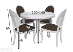 Jatkettava ruokapöytä 100x100-140 cm + 4 tuolia