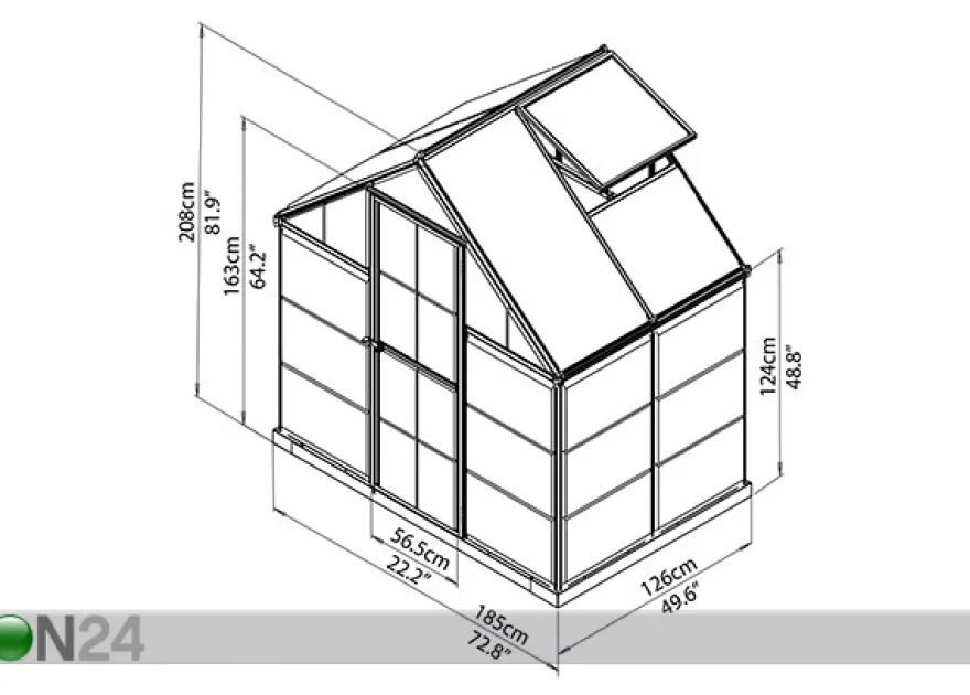 Kasvihuone Palram Hybrid 1,85x1,26 m, 2,33 m²