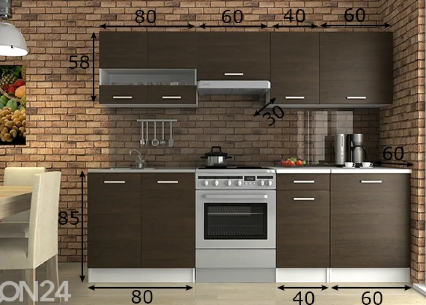 Keittiökalusteet 240 cm