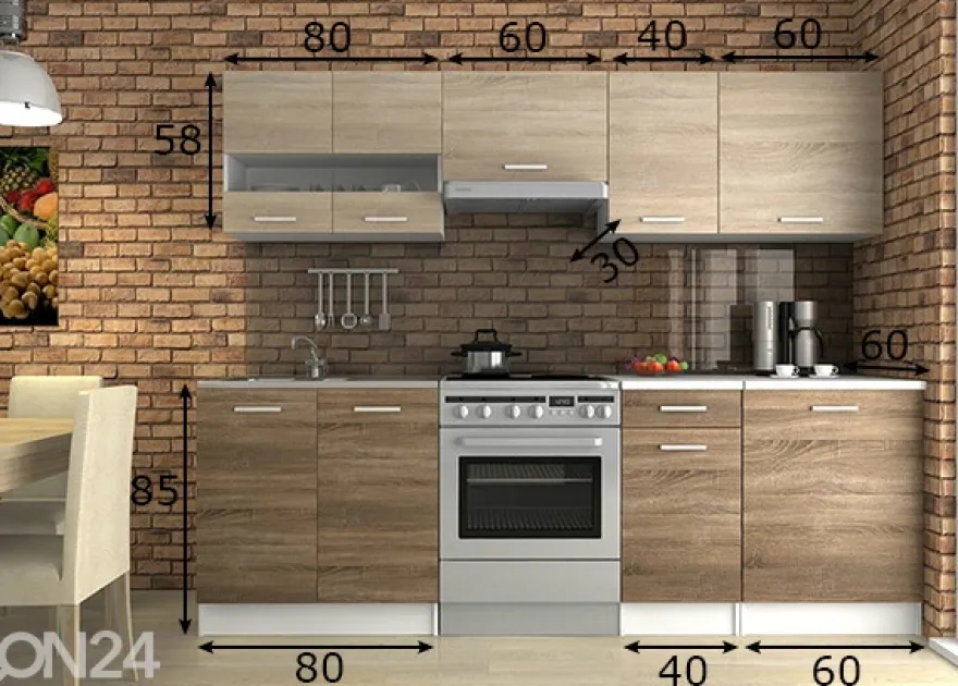 Keittiökalusteet 240 cm