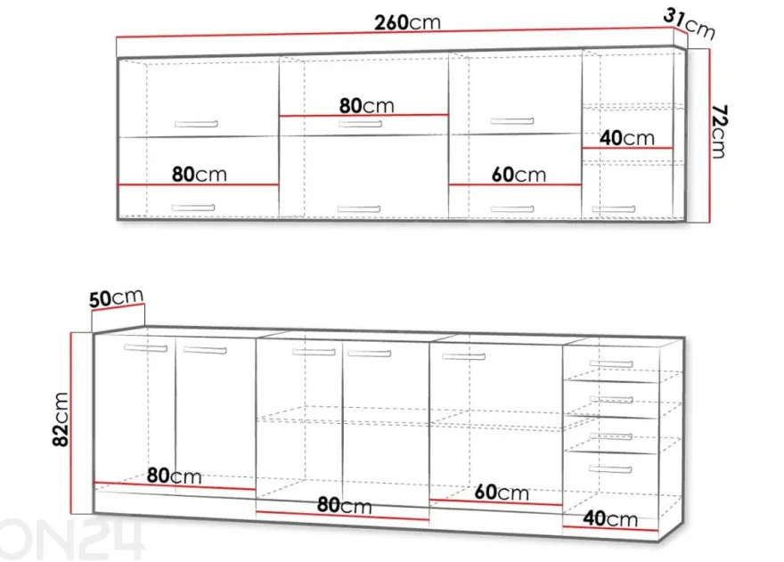 Keittiökalusteet Karmen 260 cm