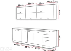 Keittiökalusteet Karmen 260 cm + työtaso