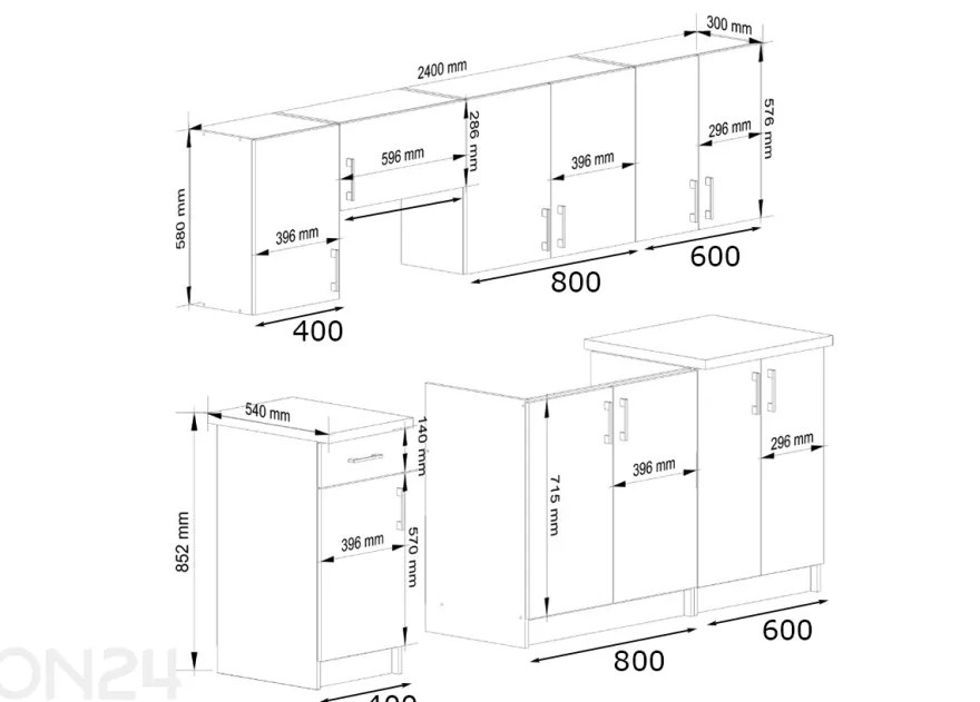 Keittiökalusteet Lima 240 cm
