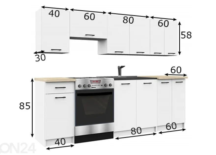 Keittiökalusteet Visby 240 cm