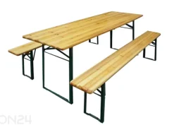 Kokoontaitettavat puutarhakalusteet, pöytä 70x220 cm + 2 penkkiä