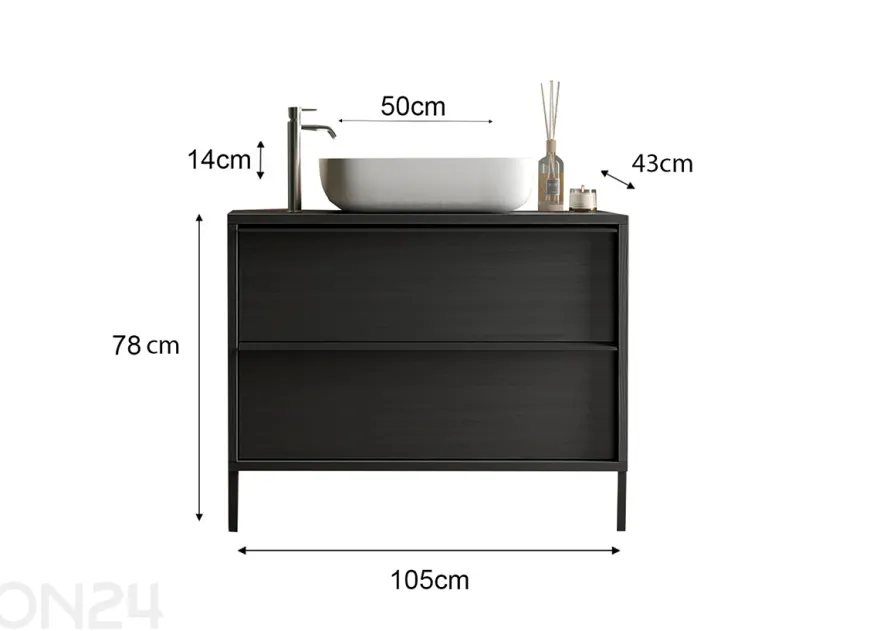 Kylpyhuoneen kaappi pesualtaalla Steel 105 cm
