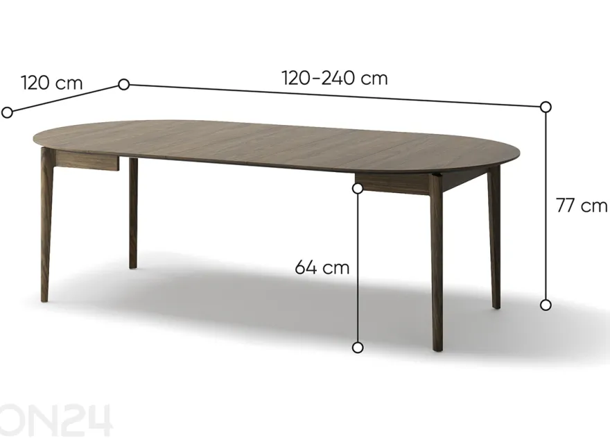 Laajennettava ruokapöytä Plot Ø120x120/240 cm