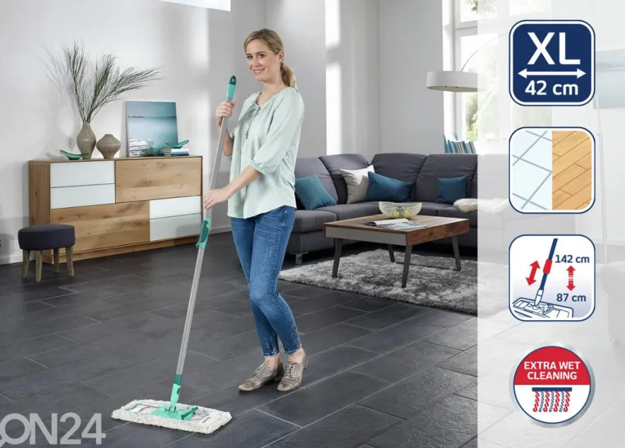 Lattianpesin Profi XL MicroDuo teleskooppivarrella Leifheit