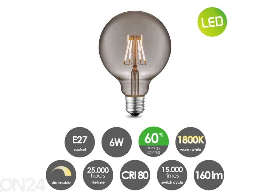 LED lamppu Globe, E27, 6W
