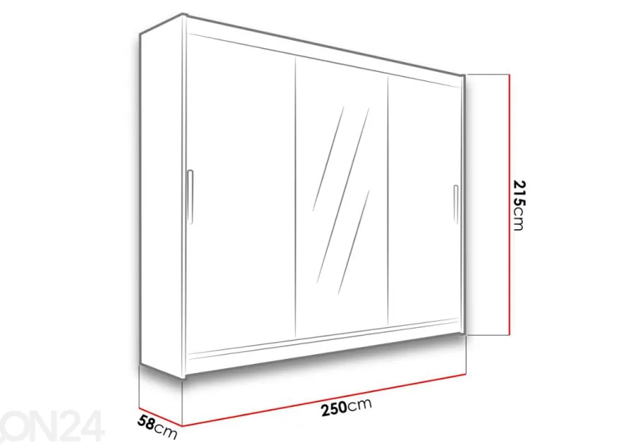 Liukuovikaappi 250 cm