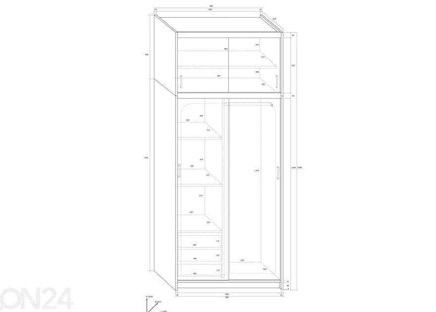 Liukuovikaappi Court 100 cm