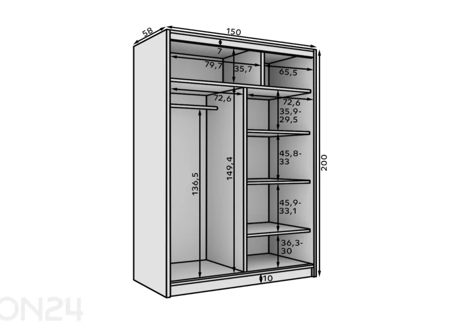 Liukuovikaappi Cuneo I 150 cm