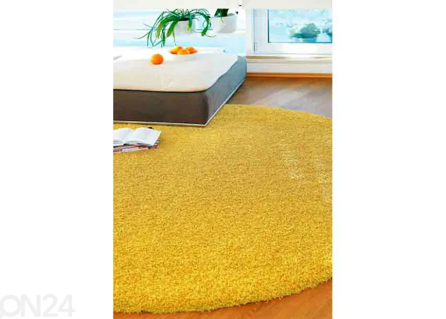 Narma pitkäkarvainen matto Spice™ keltainen pyöreä Ø 133 cm