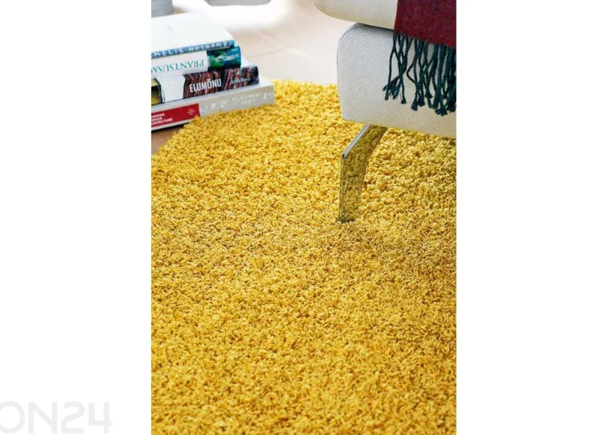 Narma pitkäkarvainen matto Spice™ keltainen pyöreä Ø 133 cm