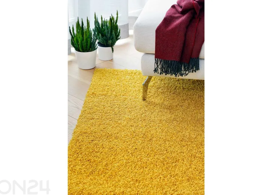 Narma pitkäkarvainen matto Spice™ keltainen pyöreä Ø 133 cm
