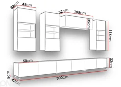 Olohuoneen kalusteryhmä Claudia 300 cm + LED-valaistus