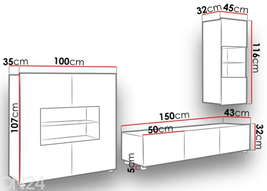 Olohuoneen kalusteryhmä Claudia 250 cm
