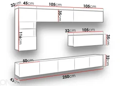 Olohuoneen kalusteryhmä Claudia 255 cm + LED valaistus